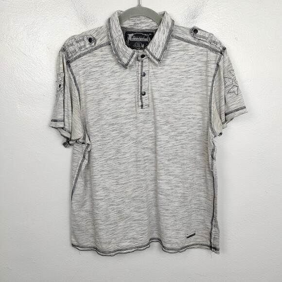 Buckle Black Label Polo‎ Shirt Mens Medium Gray Burnout Distressed Embroidered - Picture 1 of 8